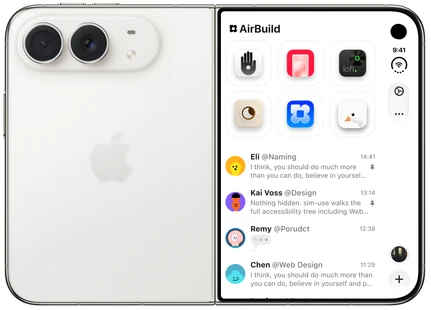 Ein iPhone Duo mit AirBuild, bei dem zwei iPhone Geräte nebeneinander verbunden sind.