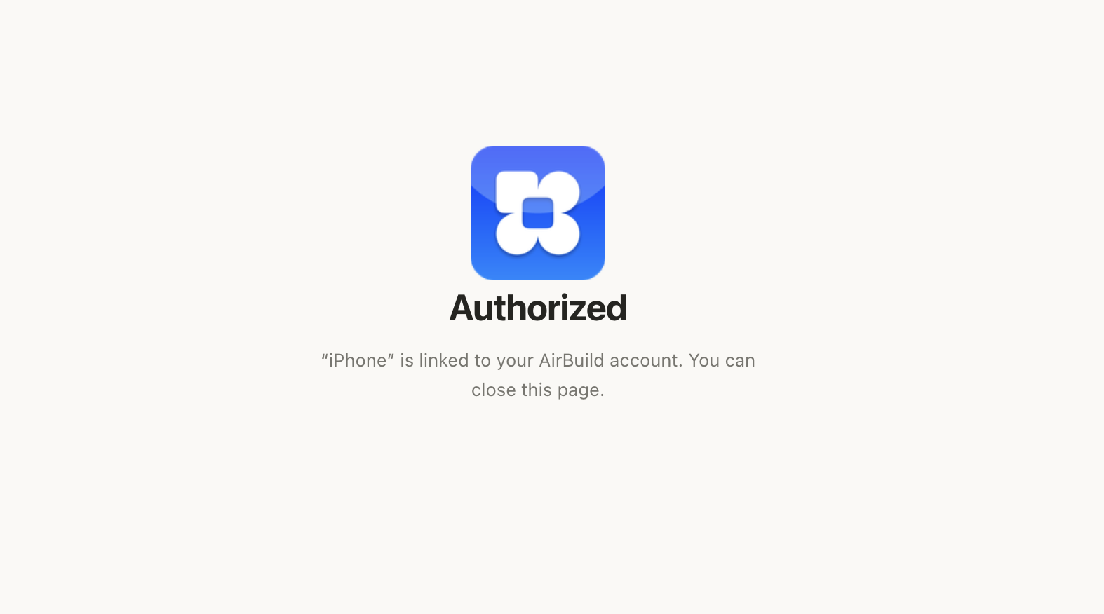 Authorized: the iPhone is linked to your AirBuild account and this page can be closed.