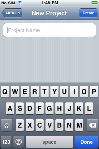 Name the project calculator, then tap Create.