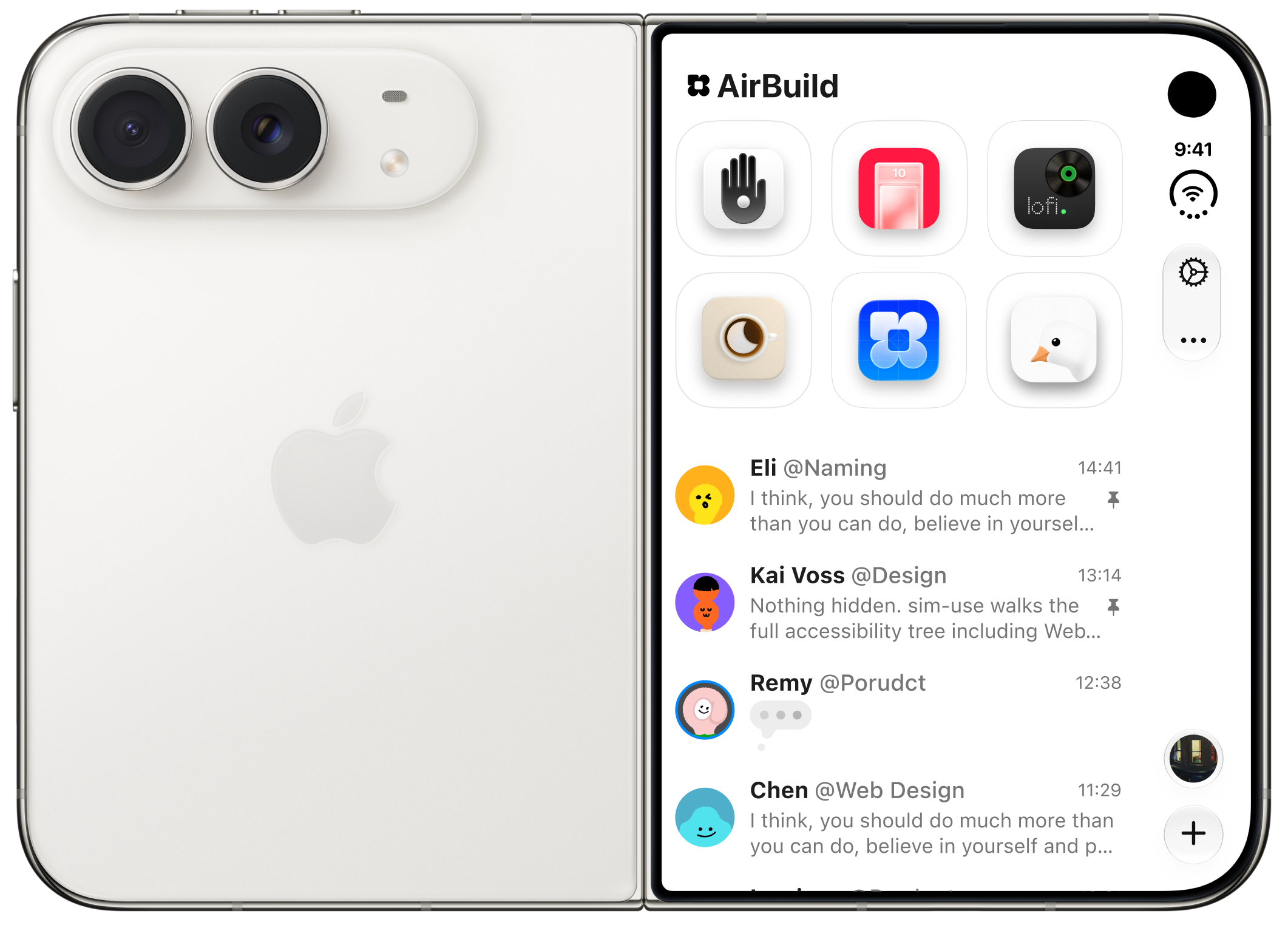 An iPhone Duo showing AirBuild, with two iPhones joined side by side.